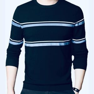 JOHN ASHFORD Mens Striped Sweater Soft Knitwear O-Neck Pullover Sweater